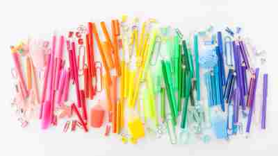 Colorful stationery in the color gradient of the rainbow