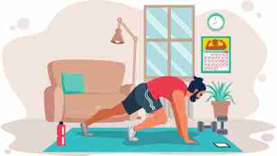 clip art of a person with sweatband on, doing lunges in their living room